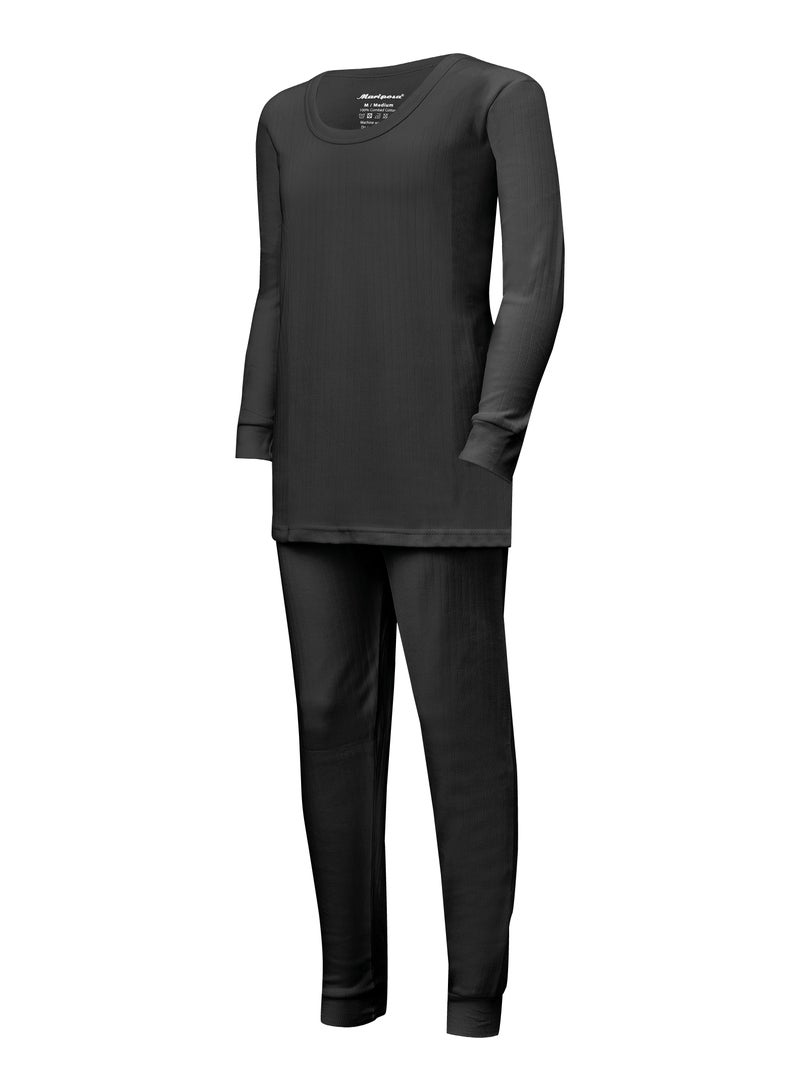 ماريبوزا طقم ماريبوسا الحراري القطني المتشابك للبنات (أسود) - Image 2