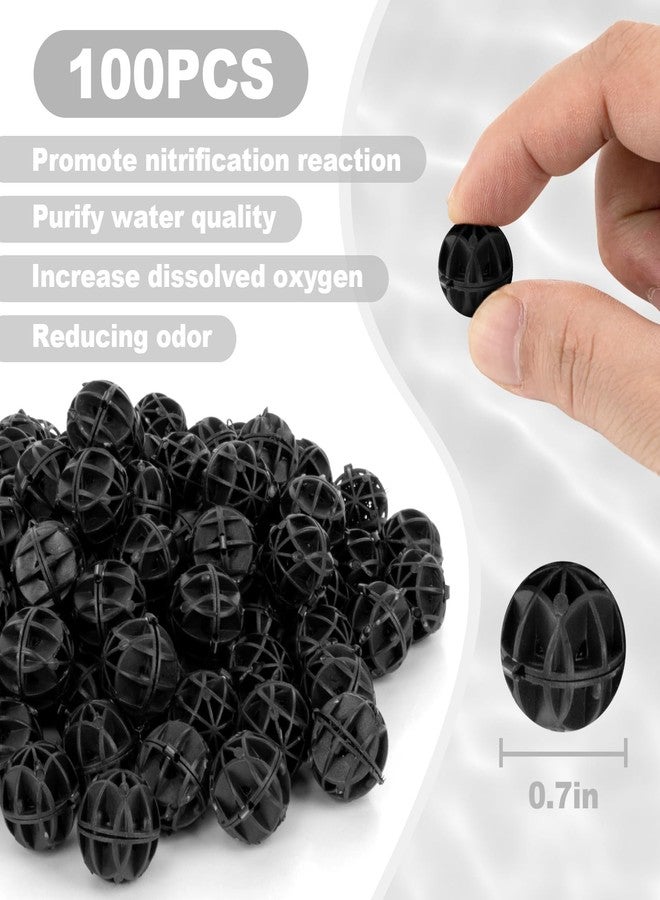 RAINFLOW Aquarium Bio Balls - 100pcs Black Bulk Sump Filter Media with Sponge Biological Filtration Media for Koi Pond,Fish Tank,Canister,Air Pump - Image 2
