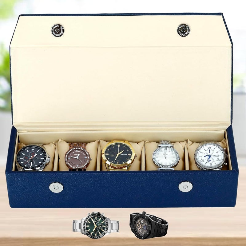 Hard Craft Watch Box Organizer Vegan Leather for 5 Watches - Image 1
