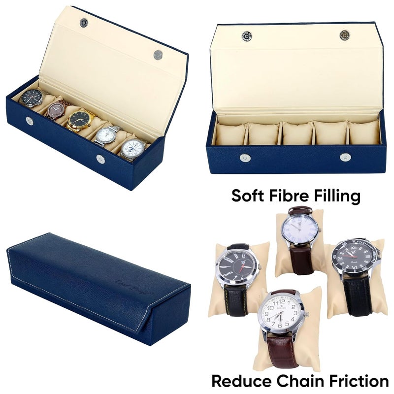 Hard Craft Watch Box Organizer Vegan Leather for 5 Watches - Image 3