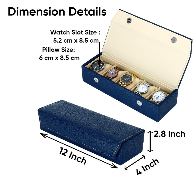 Hard Craft Watch Box Organizer Vegan Leather for 5 Watches - Image 5