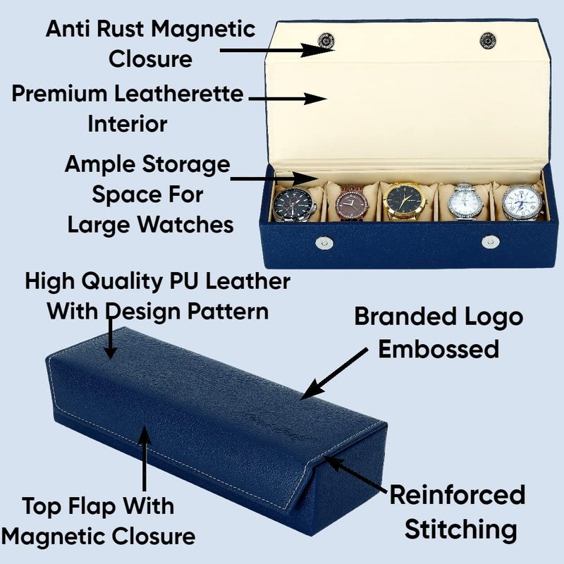 Hard Craft Watch Box Organizer Vegan Leather for 5 Watches - Image 4