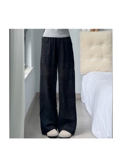 Generic Whitelace Hollow Bell Bottoms Womens Summer 2024 New Design Sensibility Casual Loose-Fit Straight-Leg Pants From China Black  - Image 1
