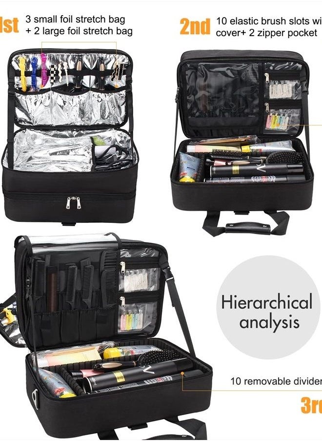 Relavel - Hairdresser Bag, Large Makeup Case for Hair Stylist Professional Makeup Bag Hair Tools Storage Organizer Box, Barber Travel Bag Carrying Case, Heat Insulation Aluminum Film for Hair Equipment - Image 1