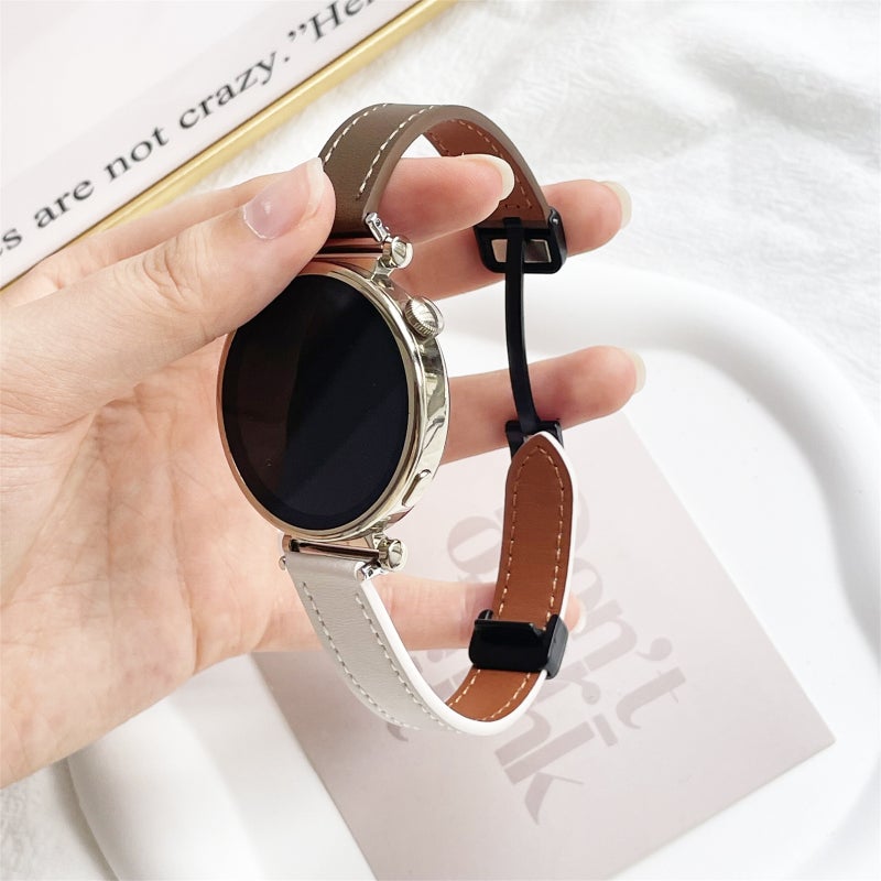 إيروريكس لساعة Amazfit Gts4 Mini Slim بمشبك مغناطيسي 20 مم من الجلد المصنوع من الألياف الدقيقة (مشمشي + كراميل ماكياتو) - Image 3