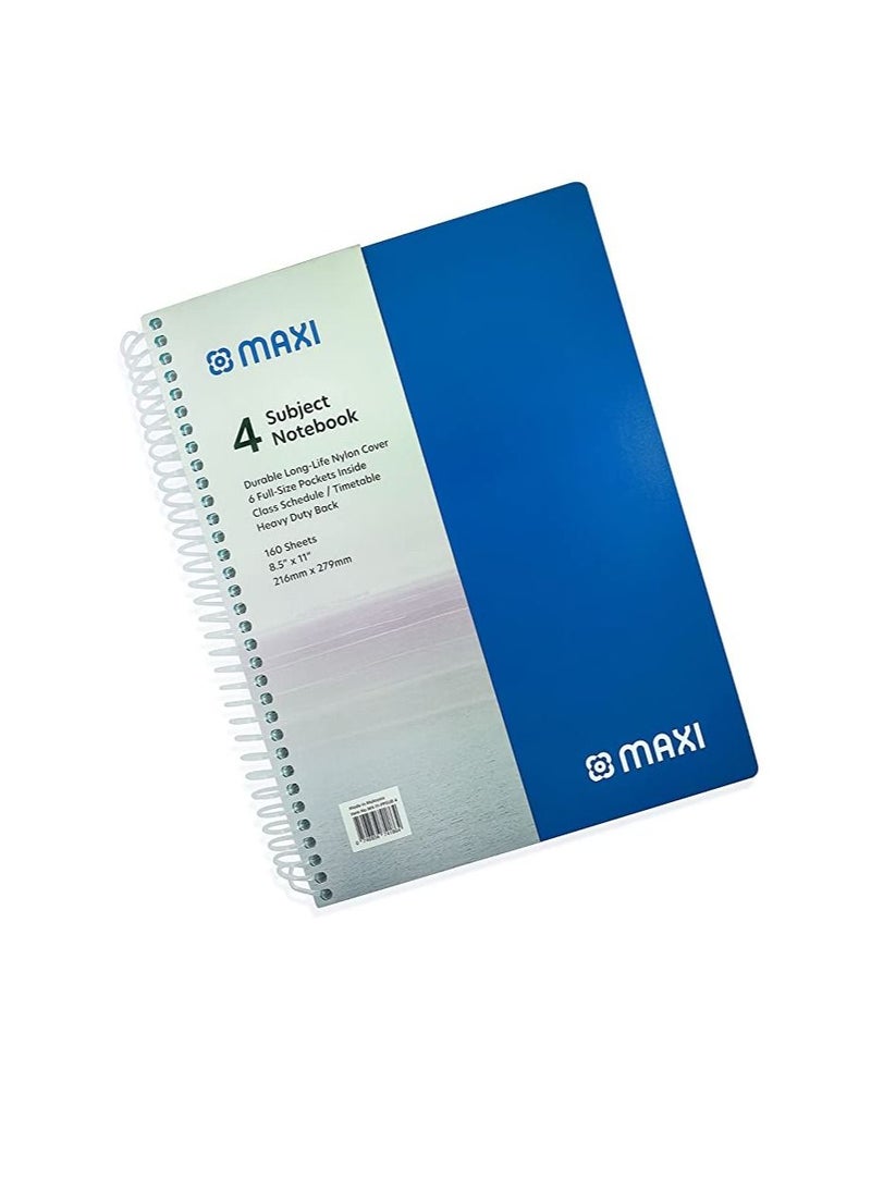 Maxi - Maxi Spiral Polypropylene 4 Subject Notebook 11X8.5 Inch 160 Sheets - Image 1
