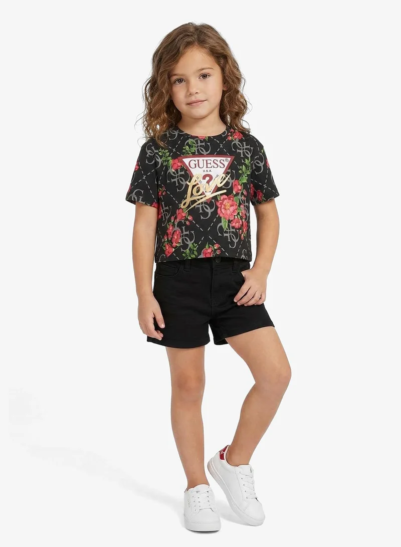 جس تيشيرت للأطفال بياقة دائرية وشعار مطبوع