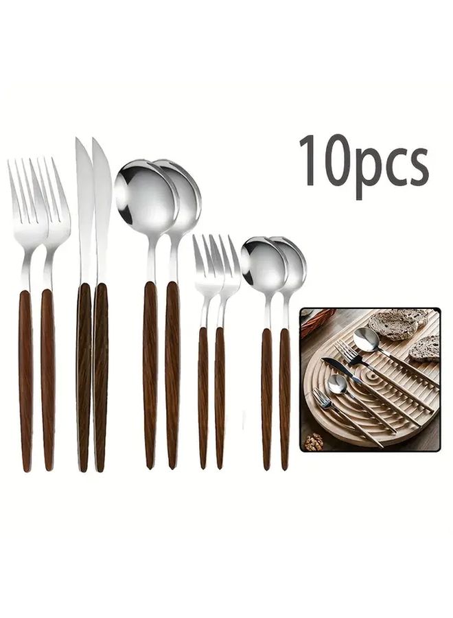 20pcs Portuguese Cutlery Set With Wood Grain Handle Dishwasher Safe - Image 4