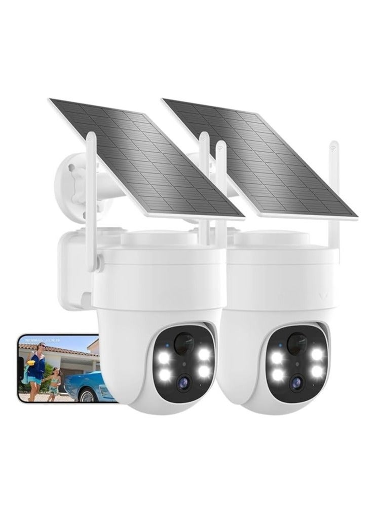 طقم 2 جهاز أمان لاسلكي 3 ميجابكسل خارجي مع رؤية ليلية ملونة، حساس PIR، صوت ثنائي الاتجاه، دعم أليكسا وجوجل أسستنت