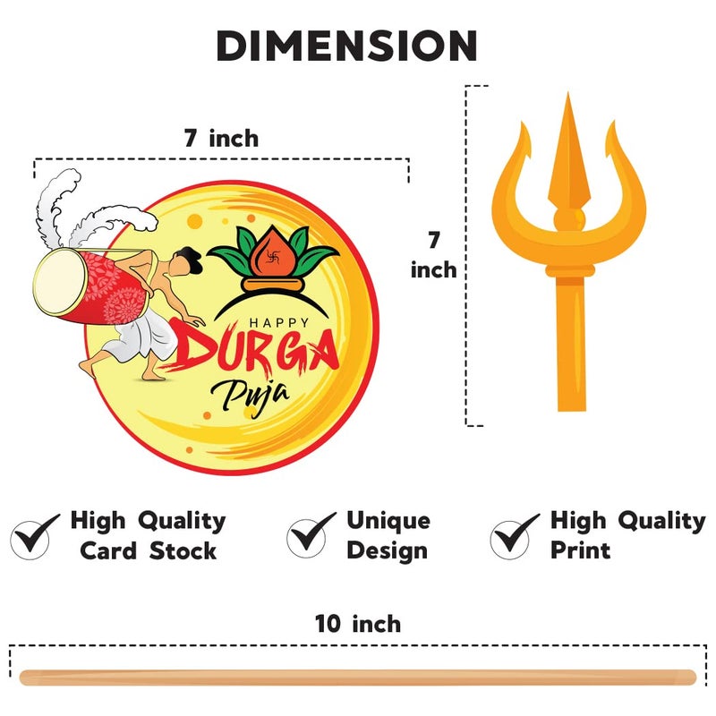 Festiko® Happy Durga Puja 20 Pcs Photobooth Props Decoration,Durga Puja Decoration Items,Decorative Items for Durga Puja,Navratri Festival Decoration,Puja Party Supplies - Image 3