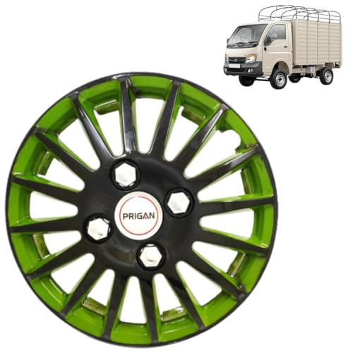 PRIGAN TATA ACE Black Green Wheel Cover 12 Inch for -TATA ACE (Set of 4 Pcs) (Press Fitting) Model- Camry,bg12 - Image 1
