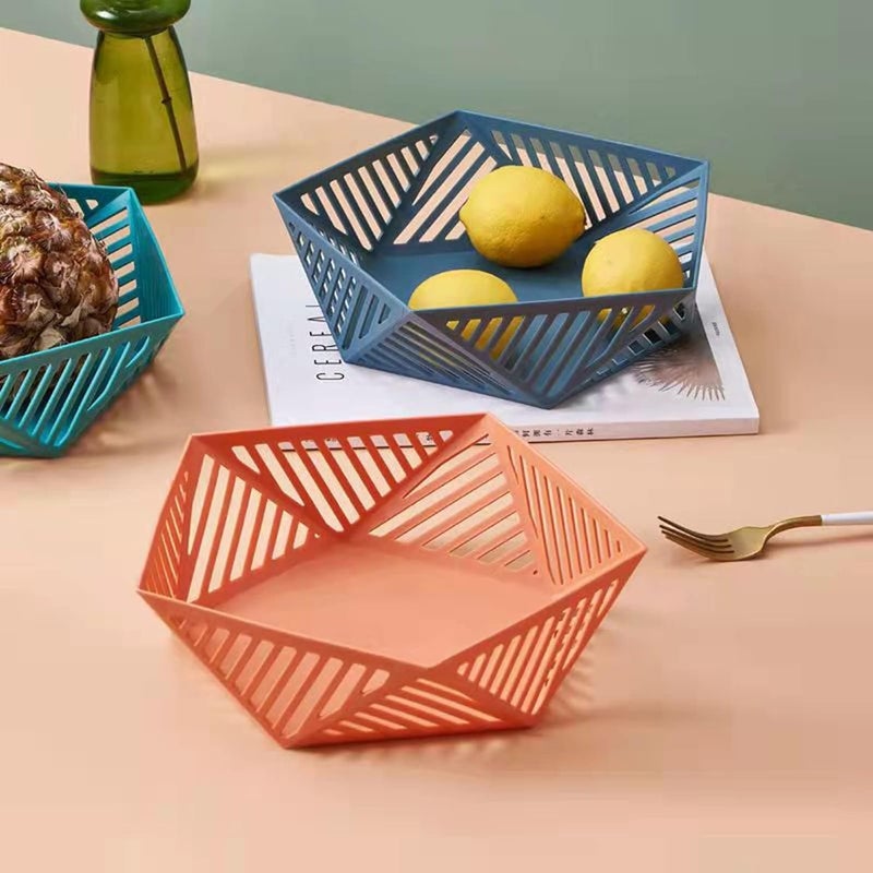 Ncry Modern Geometric Design Fruit Bowl for Kitchen Hexagonal Fruit Bowl for Kitchen Counter, Basket for Fruits, Vegetables (2 PIS) - Image 1