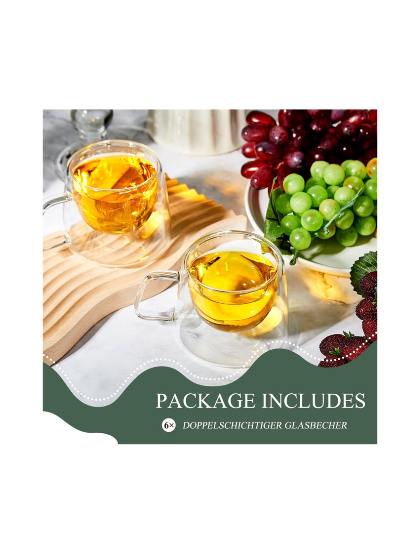 Excefore Double Wall Glass Coffee Mugs 6.8 oz, 6 Pcs Clear Insulated Coffee Mugs with Square Handle, Glass Heat Resistant Coffee Cups Tea Cups Gift Set for Espresso, Cappuccino, Latte, Tea, Beverage - Image 2