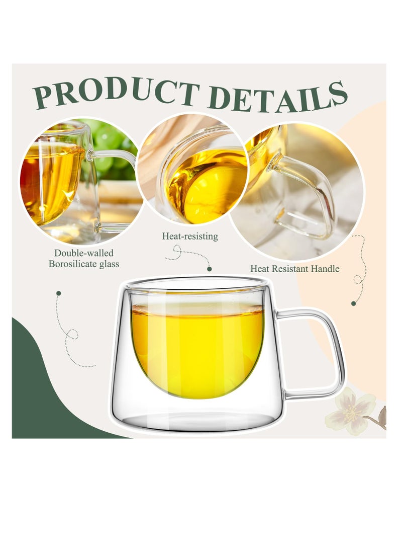 Excefore Double Wall Glass Coffee Mugs 6.8 oz, 6 Pcs Clear Insulated Coffee Mugs with Square Handle, Glass Heat Resistant Coffee Cups Tea Cups Gift Set for Espresso, Cappuccino, Latte, Tea, Beverage - Image 3