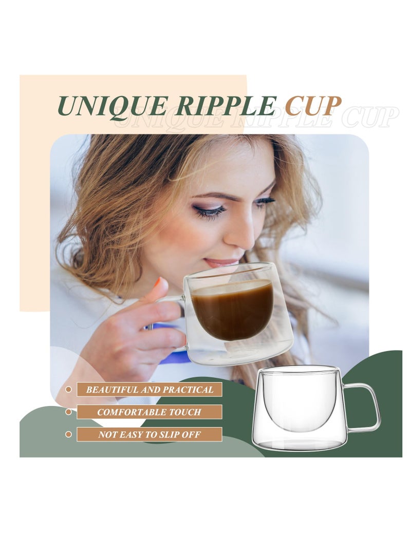 Excefore Double Wall Glass Coffee Mugs 6.8 oz, 6 Pcs Clear Insulated Coffee Mugs with Square Handle, Glass Heat Resistant Coffee Cups Tea Cups Gift Set for Espresso, Cappuccino, Latte, Tea, Beverage - Image 4