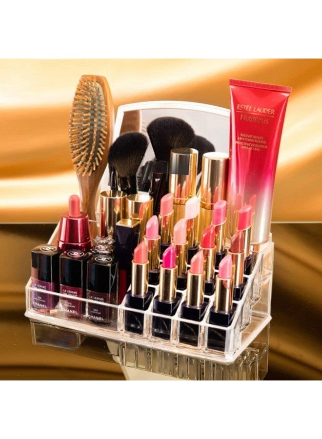 4MYL Plastic 16 Compartment Makeup & Cosmetic Dressing Table Organizer Make up Organiser Lipstick Container Stand Skin Care Storage Box for Women, Transparent - Image 4