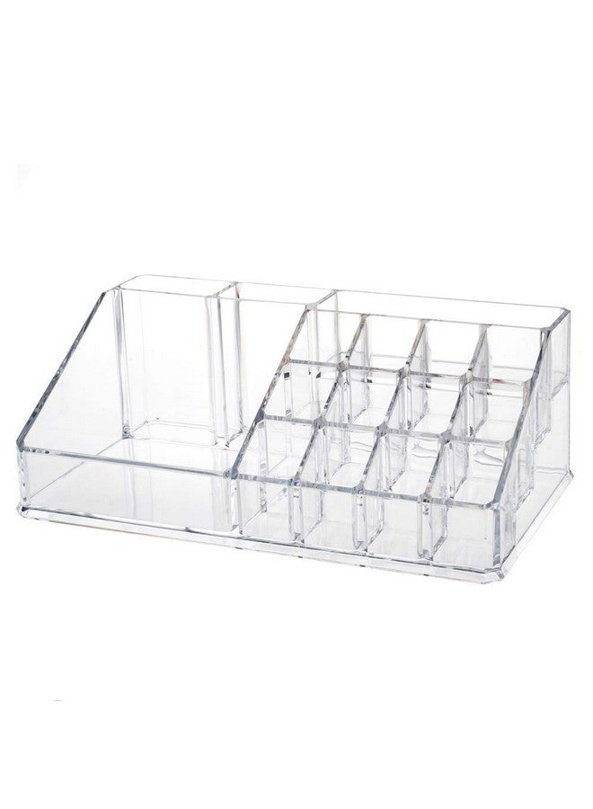 4MYL Plastic 16 Compartment Makeup & Cosmetic Dressing Table Organizer Make up Organiser Lipstick Container Stand Skin Care Storage Box for Women, Transparent - Image 1