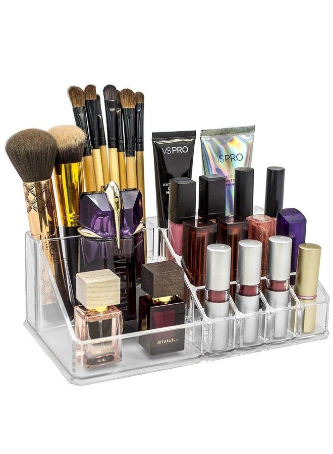 4MYL Plastic 16 Compartment Makeup & Cosmetic Dressing Table Organizer Make up Organiser Lipstick Container Stand Skin Care Storage Box for Women, Transparent - Image 3