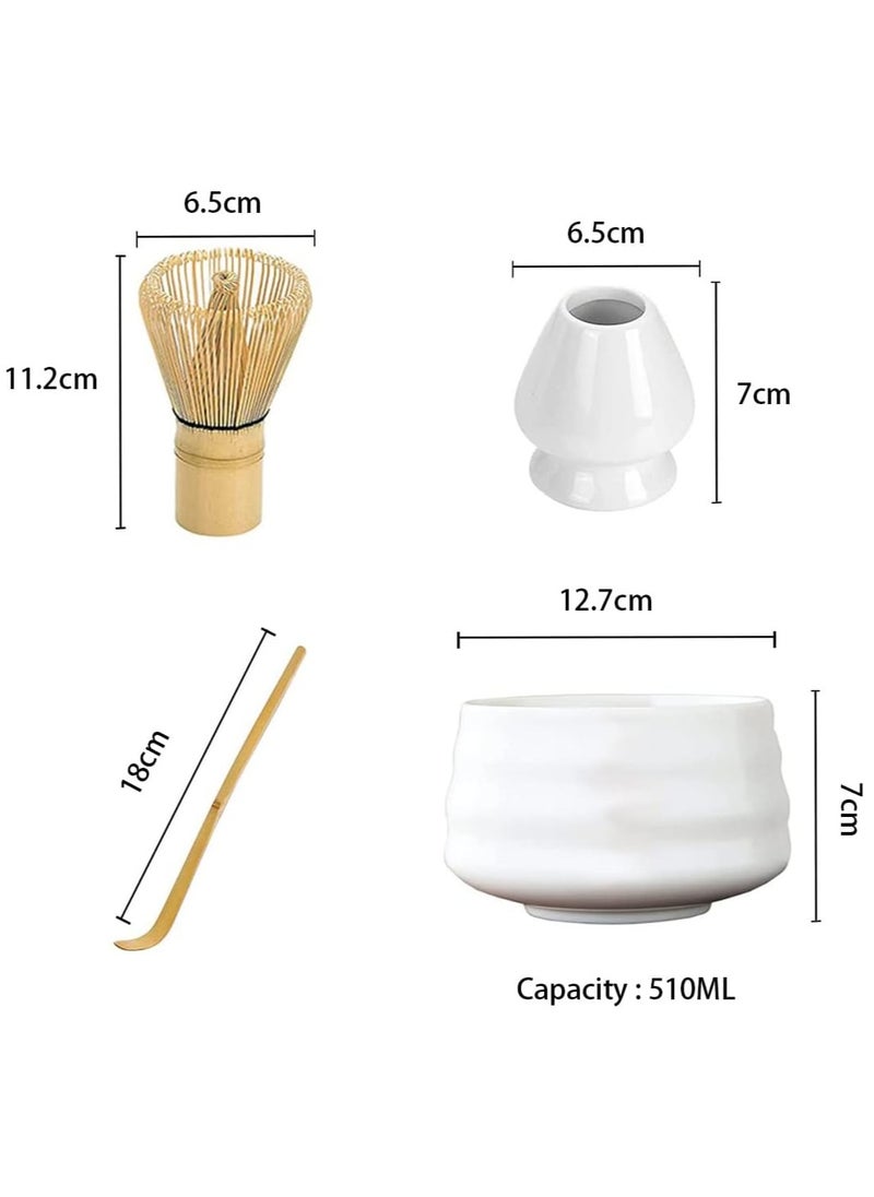 4 Piece Matcha Tea Set Matcha Whisk Kit Matcha Ceramic Bowl Matcha Whisk, White Whisk Holder Traditional Scoop Perfect Set to a Traditional of Matcha Tool (Pink and White)