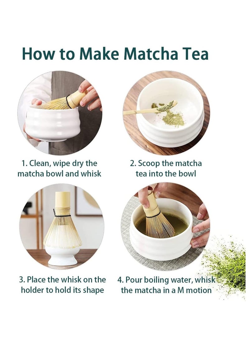 4 Piece Matcha Tea Set Matcha Whisk Kit Matcha Ceramic Bowl Matcha Whisk, White Whisk Holder Traditional Scoop Perfect Set to a Traditional of Matcha Tool (Pink and White)