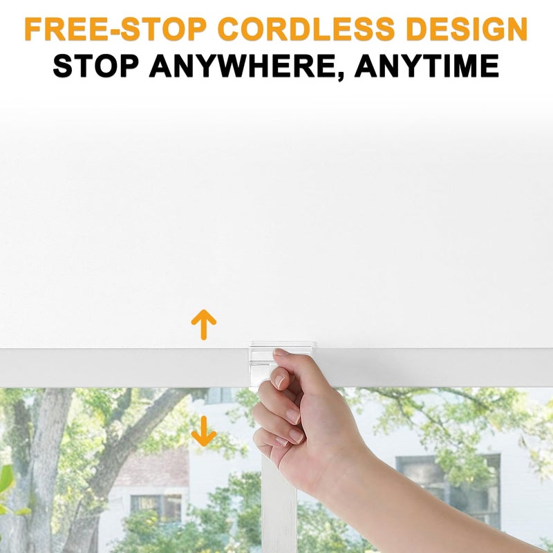 Hidpriva Cordless Blackout Roller Shades for Windows & Doors, Free-Stop Shades with Valance, UV Protection, Thermal Insulated Window Blinds for Home, Bedroom, Office, White, 20" W x 72" H - Image 4