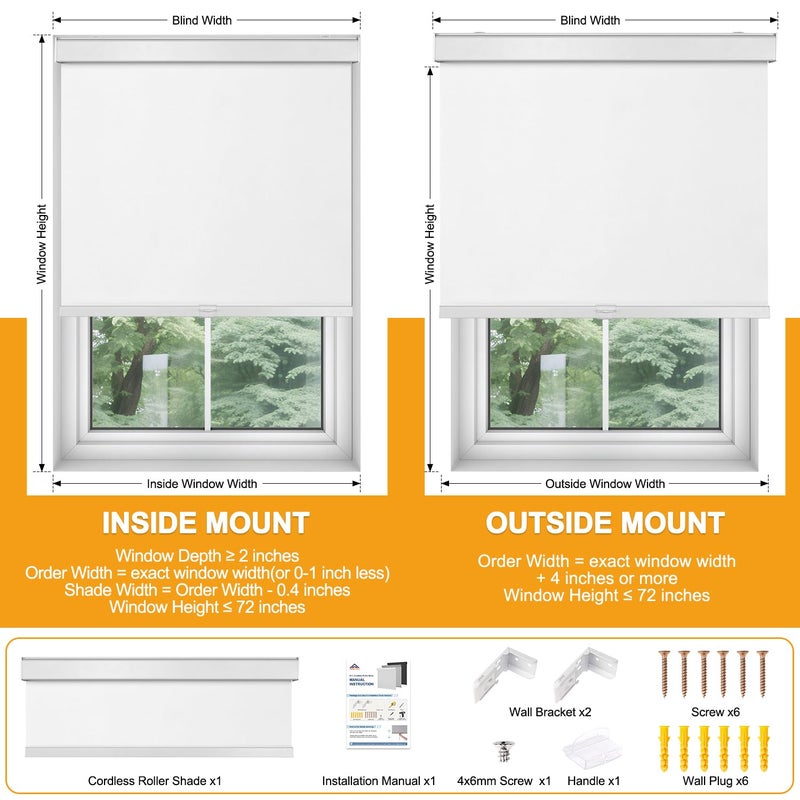 Hidpriva Cordless Blackout Roller Shades for Windows & Doors, Free-Stop Shades with Valance, UV Protection, Thermal Insulated Window Blinds for Home, Bedroom, Office, White, 20" W x 72" H - Image 3