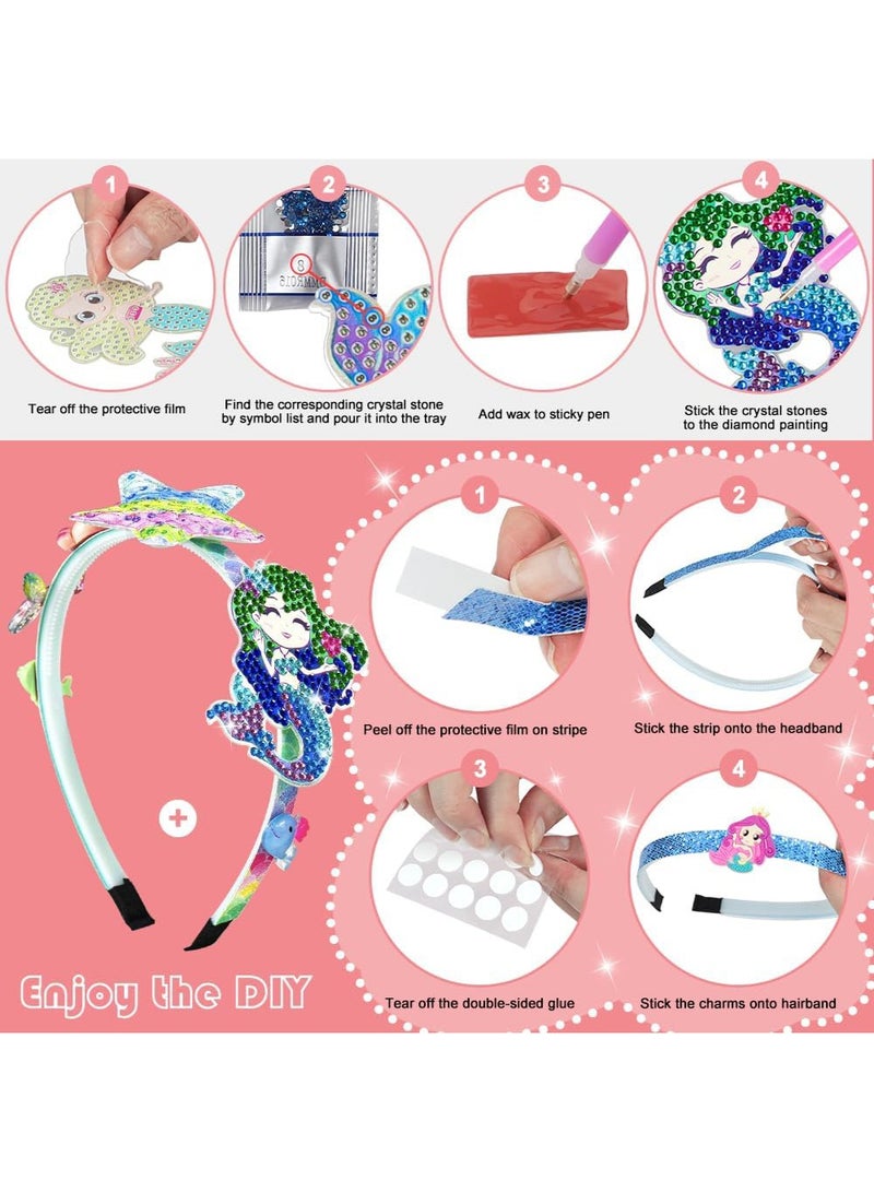 MAOGEDA Headband Making Kit for Girls, DIY Mermaid Arts & Crafts Gift, Kids Diamond Painting Hairbands Accessories for Girls Age 5-12, Make Your Own Fashion Headbands Hair Crafts Set, Birthday Gift for Kids - Image 4
