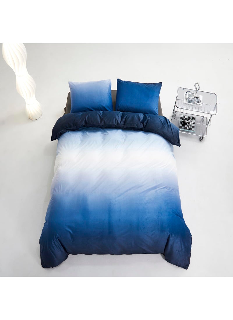 KAREVER KAREVER Blue White Gradient Comforter Set King Blue Velvet Bedding Comforter Modern Plain White and Royal Blue Gradient Soft Quilt Farmhouse Flannel Comforter Warm King Bed Comforter  - Image 3