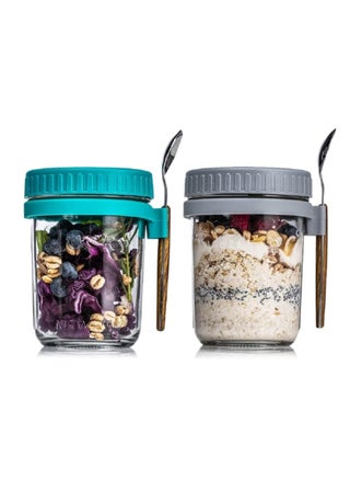 Overnight Oats Container with Lid and Spoon, 2PCS 350ml Overnight Oats Jars, Breakfast Container, Cereal, Milk, Vegetable and Fruit Salad Storage Container with Measurement Marks (Grey+Green) - pzsku/ZC6172C7C1405F02256B3Z/45/_/1697608369/f2442d00-970f-4827-8dd2-8a2116d92ec7