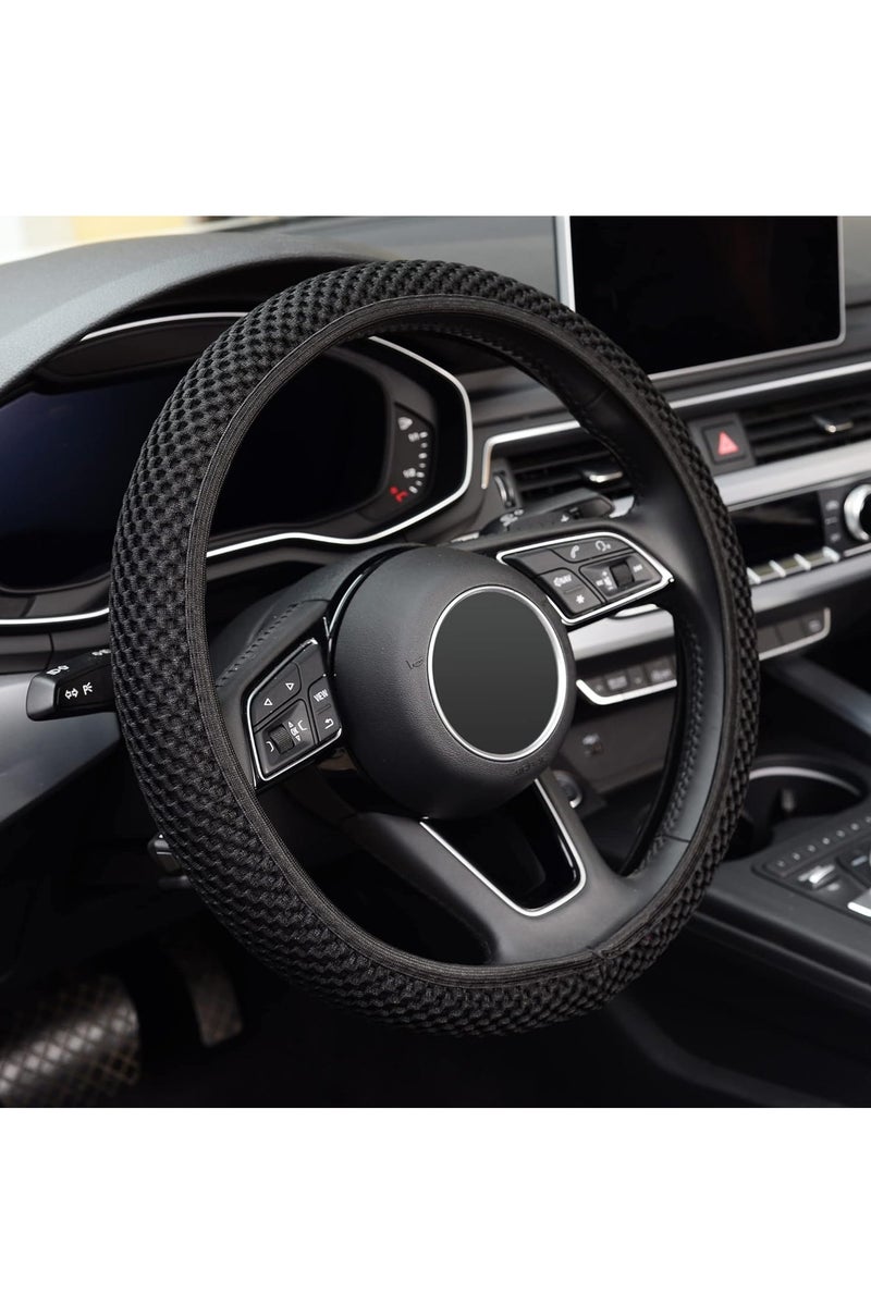 بوبانا غطاء عجلة قيادة مرن عالمي 38 سم – ألياف حريرية فائقة النعومة وقابلة للتهوية، إكسسوار سيارة، يحافظ على الدفء في الشتاء والبرودة في الصيف، غير قابلة للانزلاق وخالي من الروائح (أسود) - Image 1
