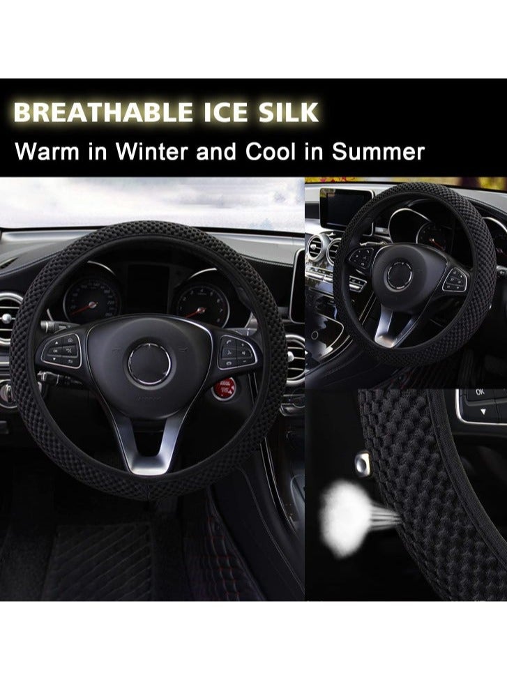 بوبانا غطاء عجلة قيادة مرن عالمي 38 سم – ألياف حريرية فائقة النعومة وقابلة للتهوية، إكسسوار سيارة، يحافظ على الدفء في الشتاء والبرودة في الصيف، غير قابلة للانزلاق وخالي من الروائح (أسود) - Image 4