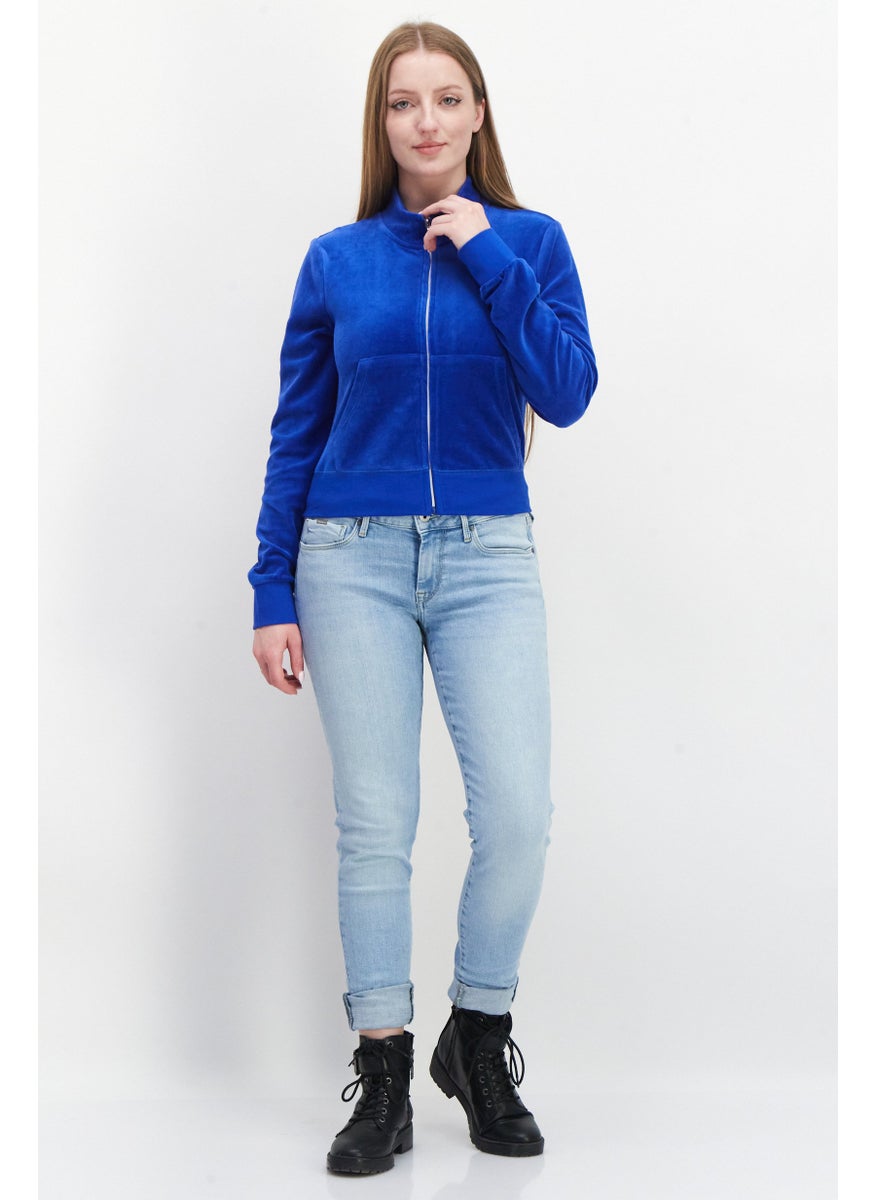 Juicy Couture Women Long Sleeve Full Zip Solid Sweatshirt, Blue  - Image 4