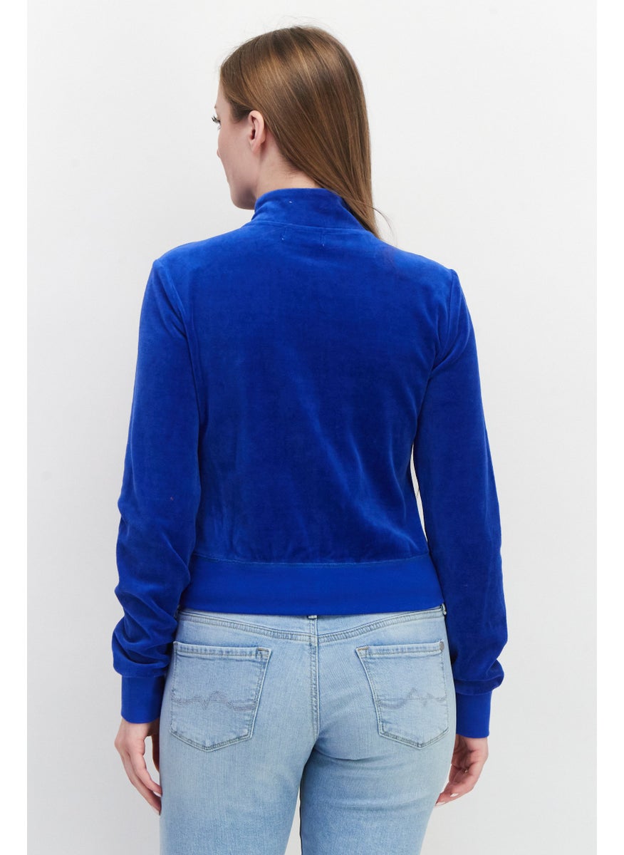 Juicy Couture Women Long Sleeve Full Zip Solid Sweatshirt, Blue  - Image 2