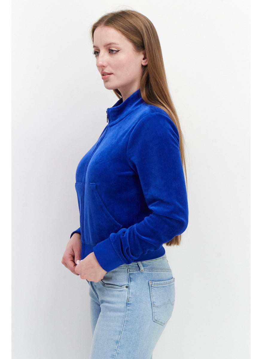 Juicy Couture Women Long Sleeve Full Zip Solid Sweatshirt, Blue  - Image 3