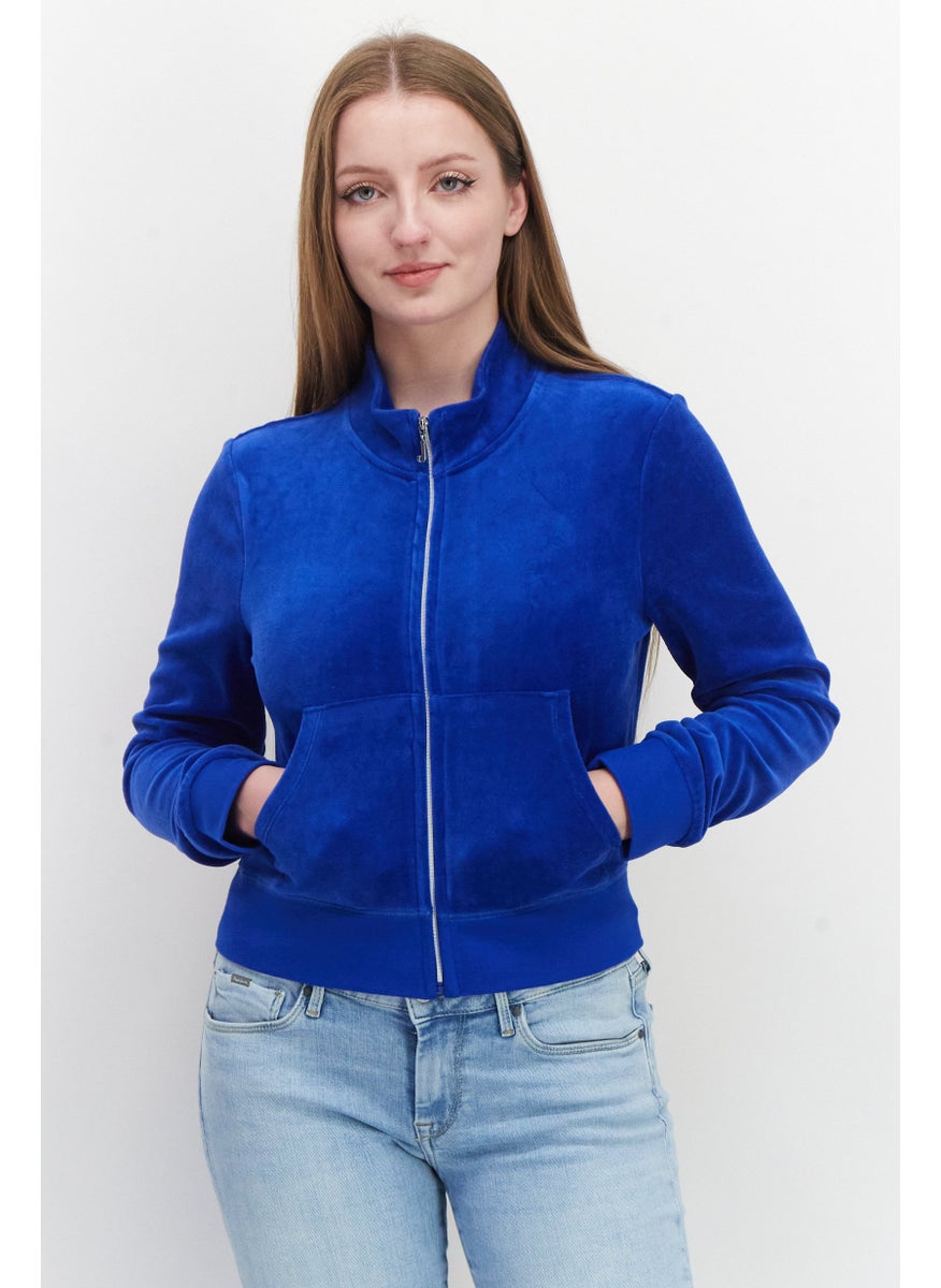 Juicy Couture Women Long Sleeve Full Zip Solid Sweatshirt, Blue  - Image 1