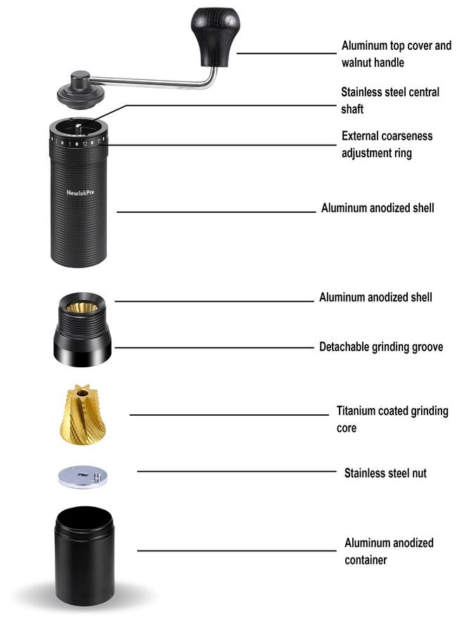 NewlukPro M7 Pro Manual Coffee Grinder,Titanium Coating Conical Burr,Hand Coffee Grinder with External 72 Grinding Scales,All-round Hand Grinder for Pour Over Drip French Press Espresso (Black) - Image 4