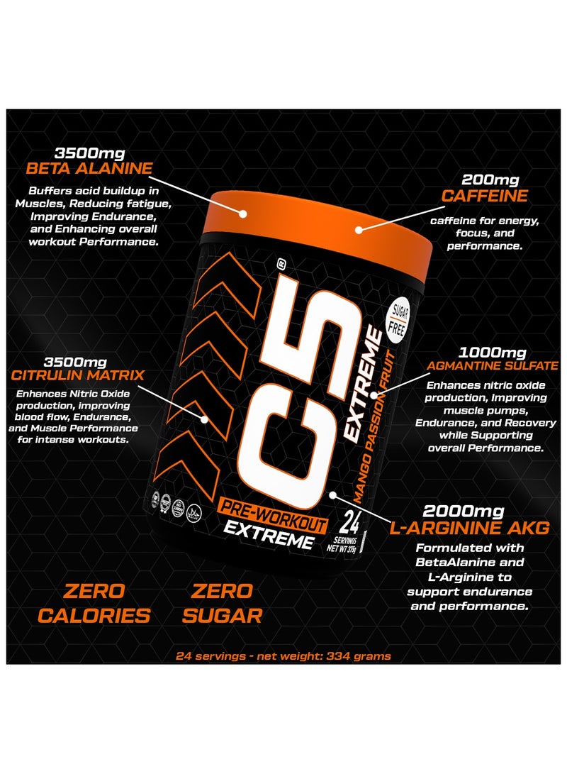 C5 Extreme Pre Workout Powder Passion Fruit Mango - 24 Servings, Sugar Free, Zero Calories, 200mg High Caffeine - Beta Alanine - Citrulline Malate, High-Performance Pre-Workout Booster Supplement - Image 4