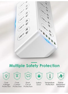 PEGANT 10 Way 2M 6 USB Power Extension Cord with Surge Protector, 10 universal outlets, 5 USB-A, 1  USB-C, 2 Meters cable  - Image 5