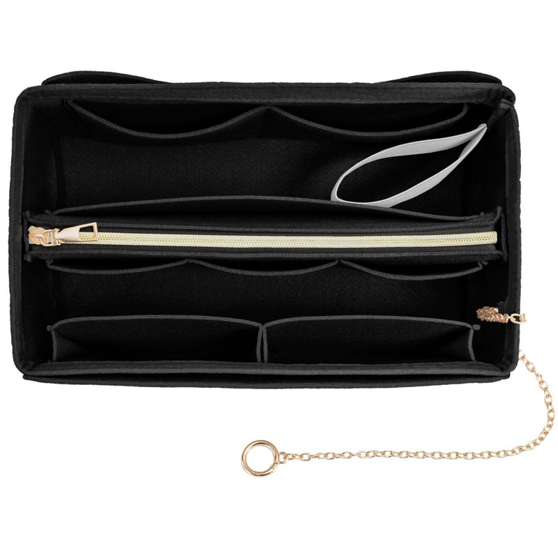 ATSEKTZ Purse Organizer Insert, Handbag Organizer with Zipper, Tote Shaper with Cup Holder & Keychain, Compatible with LV, Neverfull, MK, COACH, Longchamp, Kate Spade â€“ Black-Lg - Image 2