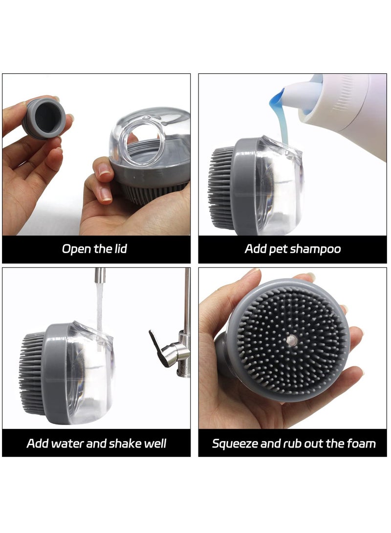 2-Pack 3-in-1 Soft Silicone Bath Brush for Dogs & Cats - Leak-Proof Shampoo Dispenser & Massager for Grooming & Relaxation, Grey - Image 4