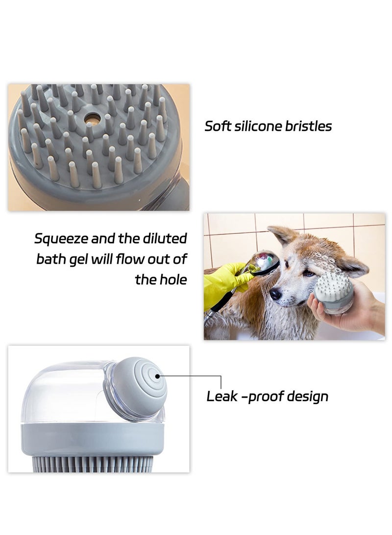 2-Pack 3-in-1 Soft Silicone Bath Brush for Dogs & Cats - Leak-Proof Shampoo Dispenser & Massager for Grooming & Relaxation, Grey - Image 5