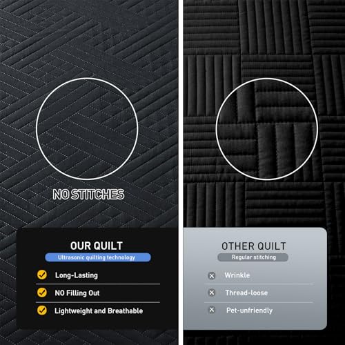 Lavsiry Black Quilt Queen Size with Striped Pattern, Lightweight Soft Summer Thin Microfiber Bedspread & Coverlet Bedding Set for All Seasons - 3 Piece(1 Quilt, 2 Pillow Shams) - Image 4