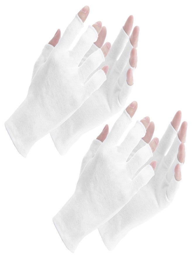 Oruola 2Pairs White Fingerless Gloves for Women, Cotton Gloves for Dry Hands Sleeping, Fingerless Cotton Gloves Eczema for Sleeping, Overnight, Lotion & Spa Treatment, Moisturizing Night Glove - Image 1