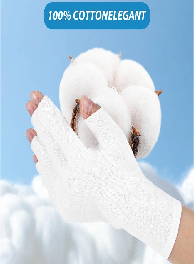 Oruola 2Pairs White Fingerless Gloves for Women, Cotton Gloves for Dry Hands Sleeping, Fingerless Cotton Gloves Eczema for Sleeping, Overnight, Lotion & Spa Treatment, Moisturizing Night Glove - Image 3
