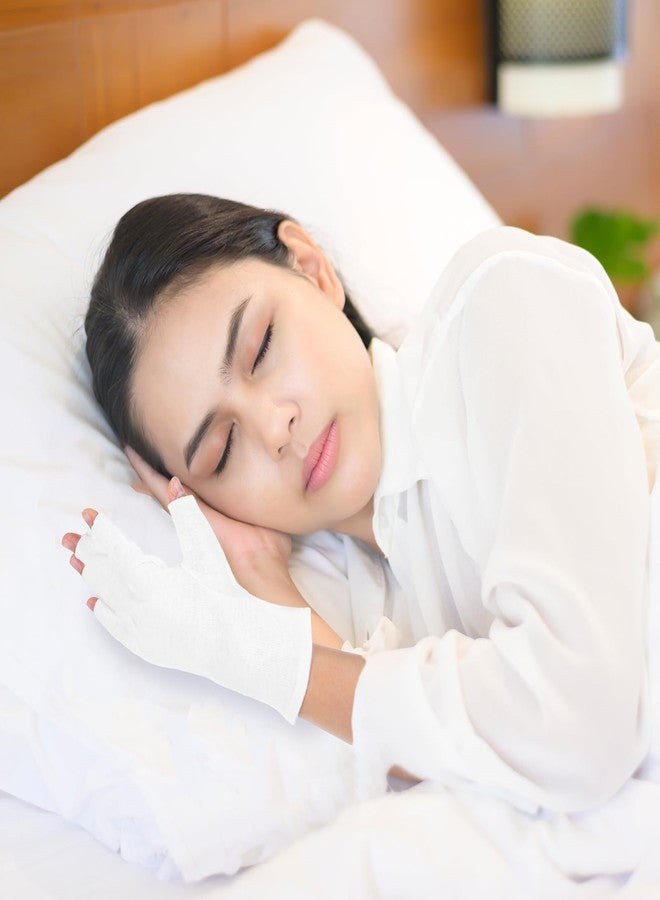 Oruola 2Pairs White Fingerless Gloves for Women, Cotton Gloves for Dry Hands Sleeping, Fingerless Cotton Gloves Eczema for Sleeping, Overnight, Lotion & Spa Treatment, Moisturizing Night Glove - Image 5