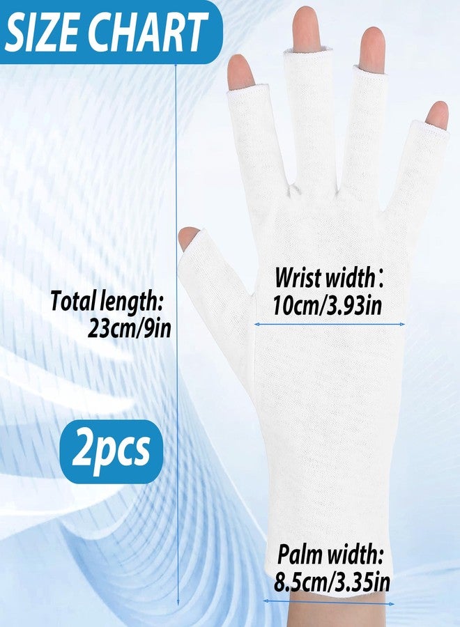 Oruola 2Pairs White Fingerless Gloves for Women, Cotton Gloves for Dry Hands Sleeping, Fingerless Cotton Gloves Eczema for Sleeping, Overnight, Lotion & Spa Treatment, Moisturizing Night Glove - Image 2
