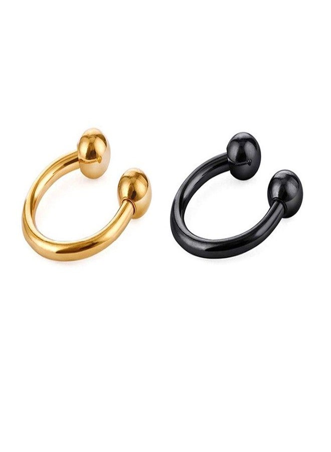 SORELLAZ Sorella'z Unisex Metal Multicolor Ear Nose Lip Cball Rings (Black Golden) - Image 1