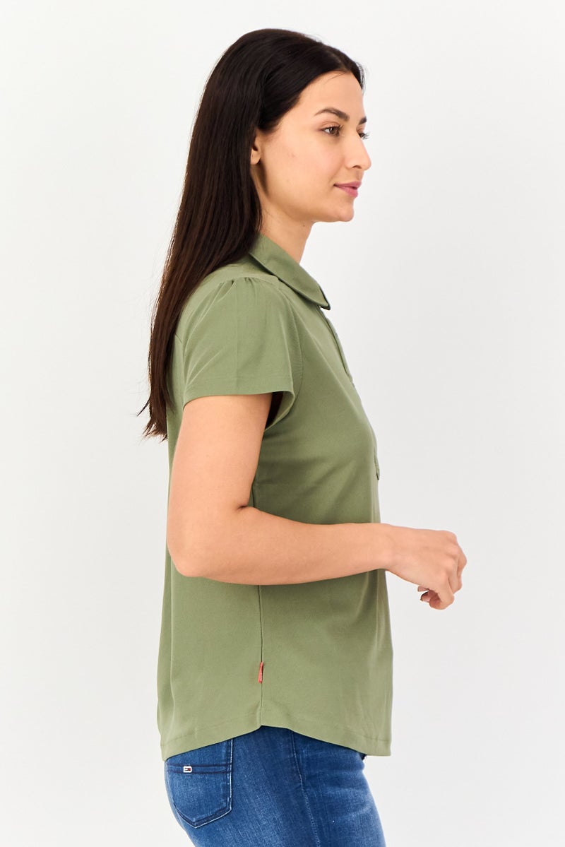 Craghoppers Women Spread Collar Short Sleeve Brand Logo Polo Shirt, Olive - Image 2