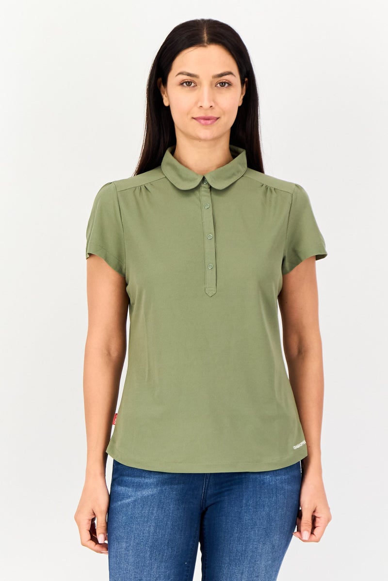 Craghoppers Women Spread Collar Short Sleeve Brand Logo Polo Shirt, Olive - Image 1
