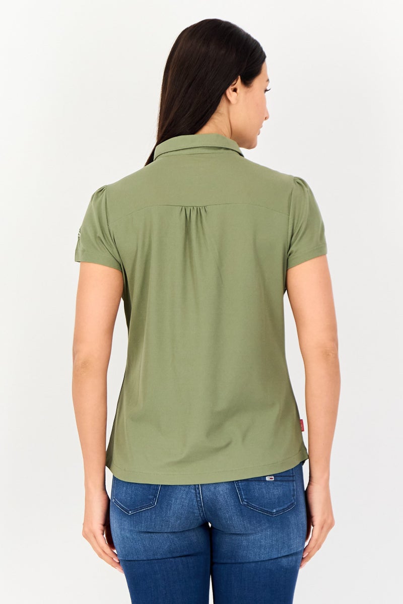 Craghoppers Women Spread Collar Short Sleeve Brand Logo Polo Shirt, Olive - Image 3